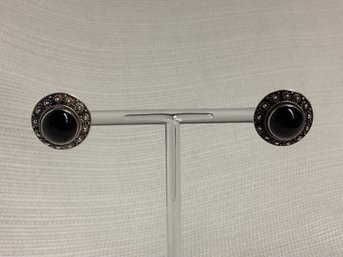 Sterling Silver Black Onyx Stud Earrings