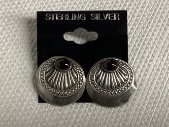 Sterling Silver Garnet Stud Earrings