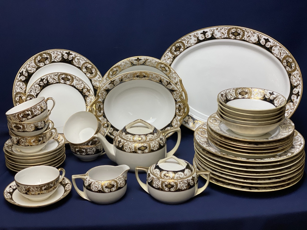 Antique 1920 Noritake Elegant Black And Gold Hand Painted Guilded