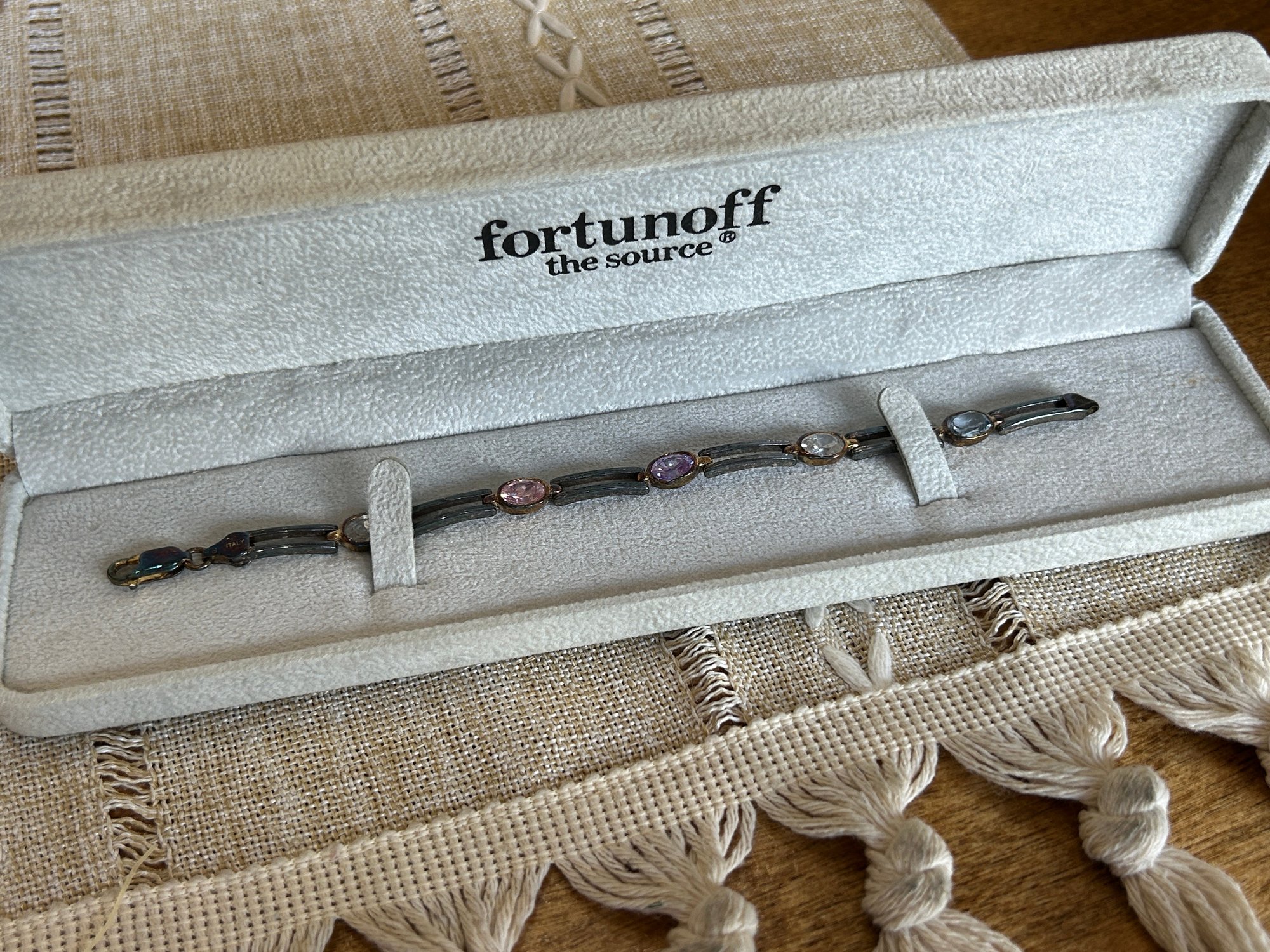 Fortunoff Fortunoff Sterling Silver Italy & Multicolor Glass Tennis Bracelet ...