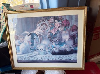 Framed Victorian Cat Print Titled 'The Five Senses' By Artist H.G. Plumb 20x16
