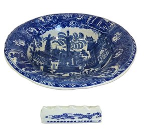 Vintage Victoria Ware Ironstone Large Bowl & Porcelain Dragon Brush Rest