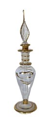 Etched Gold Gilt Hand Blown Glass Perfume Bottle And Stopper