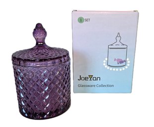 New Diamond Faceted Purple Lidded Glass Storage Jar