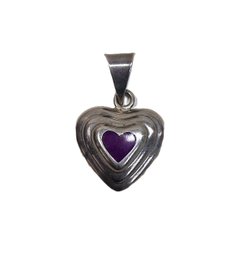 925 Sterling Silver Heart Shaped Pendant Phosphosiderite Purple Stone