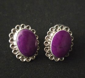 925 Sterling Silver Post Earrings Purple Stone Phosphosiderite