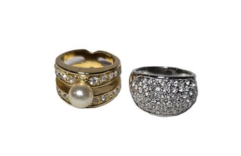 Faux Pearl And Crystal Rings