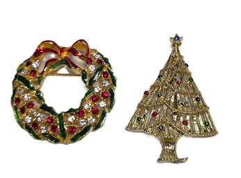 Vintage Rhinestone Christmas Pins Brooches