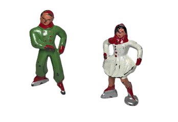 1930s - 1940s Barclay Metal Ice Skating Figurines