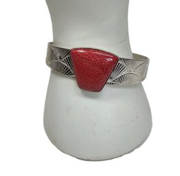 New Sevilla 925 Sterling Silver And Red Spiny Oyster Cuff Bracelet