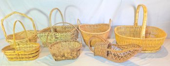 Collection Of Vintage Hand Woven Wicker & Rattan Market And Handled Baskets