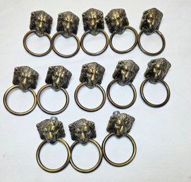 13 Vintage Cast Brass Lion's Head Ring Drawer Pulls