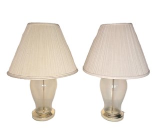 Matching Pair Of Ginger Jar Style Glass & Polished Brass Table Lamps