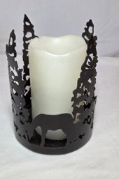 Cut Metal Deer And Trees Candle Holder