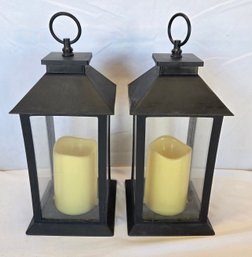 Pair Of Outdoor Battery Candle Lanterns Hanging Or Tabletop