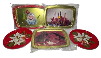 Vintage MCM Christmas Trays Atomic Santa