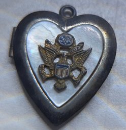 Sterling Silver WWII Army Sweetheart Mother Of Pearl Heart Locket
