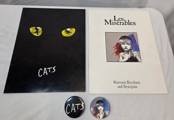 Vintage Les Miserables & Cats Theater Programs And Souvenir Pins