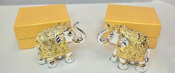 Good Luck Pair Of Silver & Gold Tone Elephants