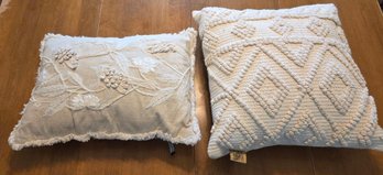 Two Cream Color Textured Throw Pillows Bird Motif