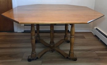 Vintage Octagonal Shaped Expandable Wooden Dining Table & Custom Table Pads