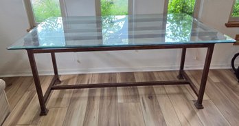 Glass Top Copper Tone Rectangular Table - Desk