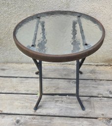 Folding Glass Top Side Table Plant Stand