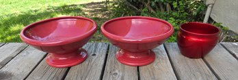 3 Red Ceramic Planters Pots