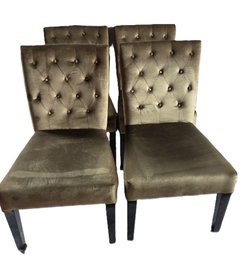 Set Of 4 High Back Gold Tufted Velvet Dining Chairs
