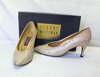 Stuart Weitzman Chainese Champagne Mordore W/ Gold Trim Heels Pumps