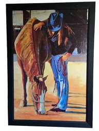 'Red Lariat' By Kathleen Lack Horse & Girl Textured Framed Art Print
