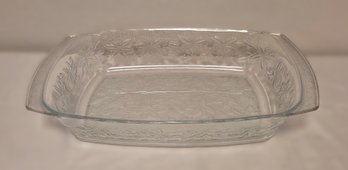 Large Etched Holly Glass Christmas Casserole Dish