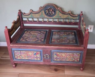 Wooden Carved Hand Painted Storage Bench