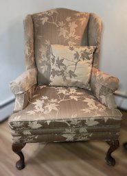Vintage Wingback Side Chair Beige & Tan Leaf Upholstery