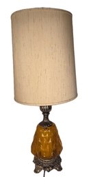 Vintage 1971 Hollywood Regency Style Quilted Amber Glass Table Lamp
