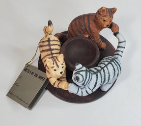 Vintage 2000 Penco Circles Of World Friends Three Striped Cats Candle Holder