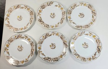 Antique Set Of 6 Haviland Limoges France H&Co Depose Plates 7.25' Gold Floral