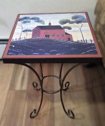 Warren Kimble Style Folk Art Red Barn Side Table