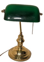 Brass Bankers Desk Lamp With Green Glass Shade