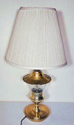 Vintage Brass & Etched Glass Kerosene Design Table Lamp
