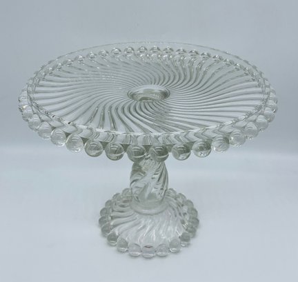 Large Early American Pressed Glass EAPG Pedestal Ball & Swirl Clear Glass Cake Stand