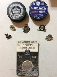 NHL LA Kings Collectable Pucks, Pins And A Coin