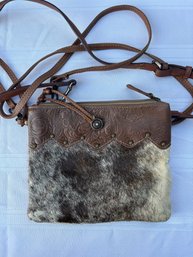 Mayra Hairon Embossed Leather Ornate Bag~Shoulder & Wristlet Straps