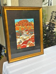 Vintage Red Persimmon Mountain Chinese Folk Art Painting