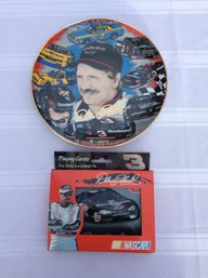 Dale Earnhardt Commemorative Plate And Playing Cards