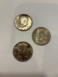 (3) Silver, Vintage (1964) Kennedy Half Dollars