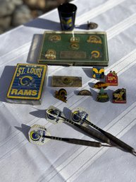 Vintage St. Louis Rams Collectable Pins, Cards Darts And More!