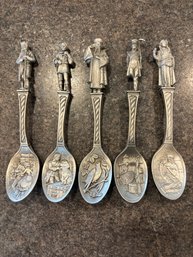 Vintage Franklin Mint 1980 'Brotyher's Grimm Fairy Tales' Pewter Collectable Spoons (5)