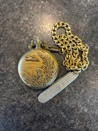Vintage Majestron Quartz Pocket Watch With Chain And Knife