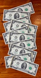 (10) Crisp, Uncirculated, Direct From The Mint 2017 $2 Bills